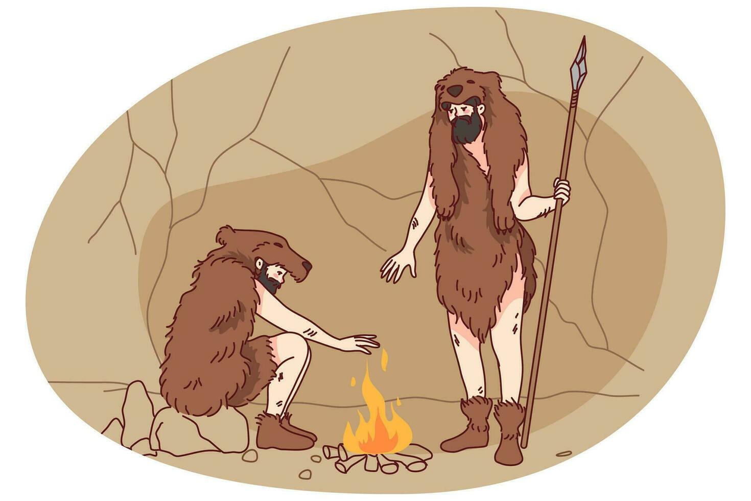 Cavemen setting fire in nature vector