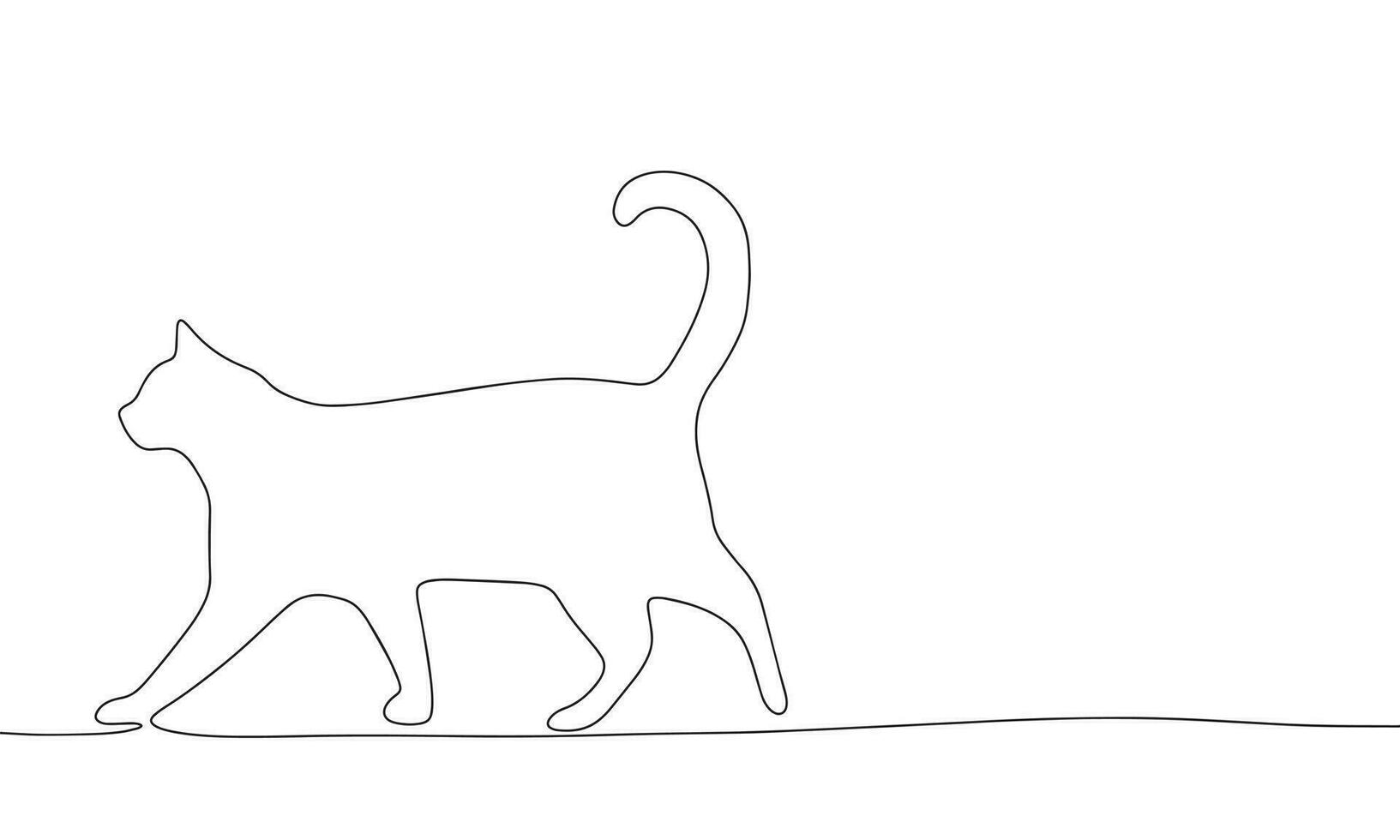 Continuous line art or One Line Drawing of cat is going picture vector illustration