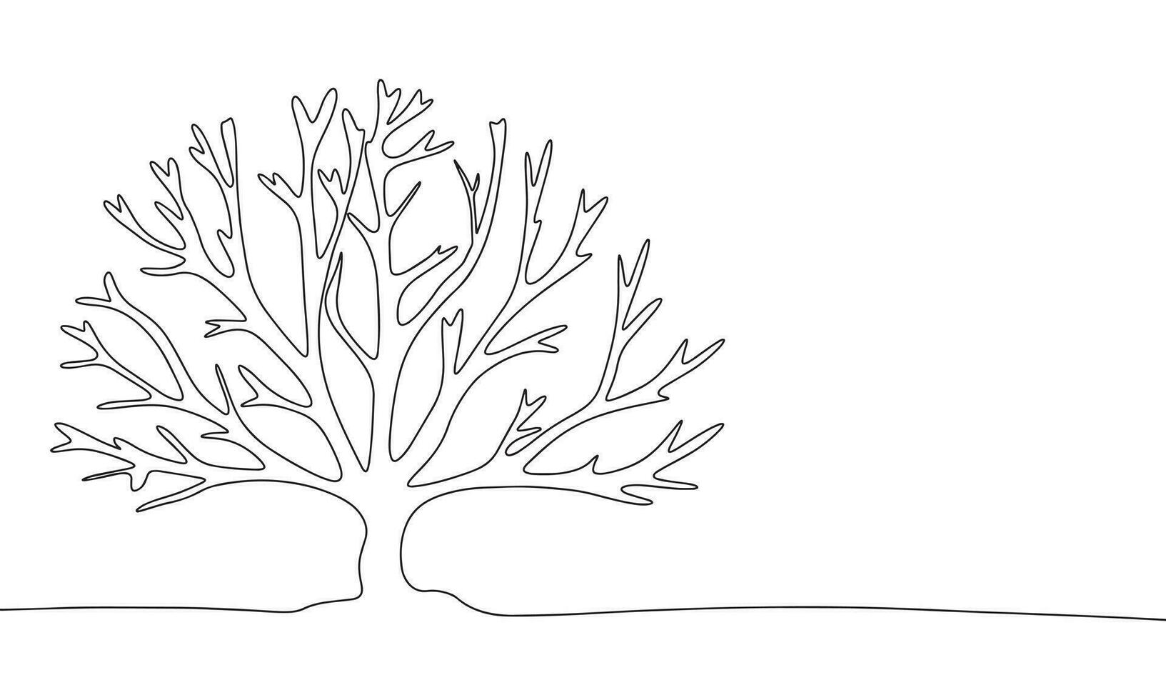 Big tree without leaves silhouette vector. One line continuous vector line art outline illustration. Isolated on white background.