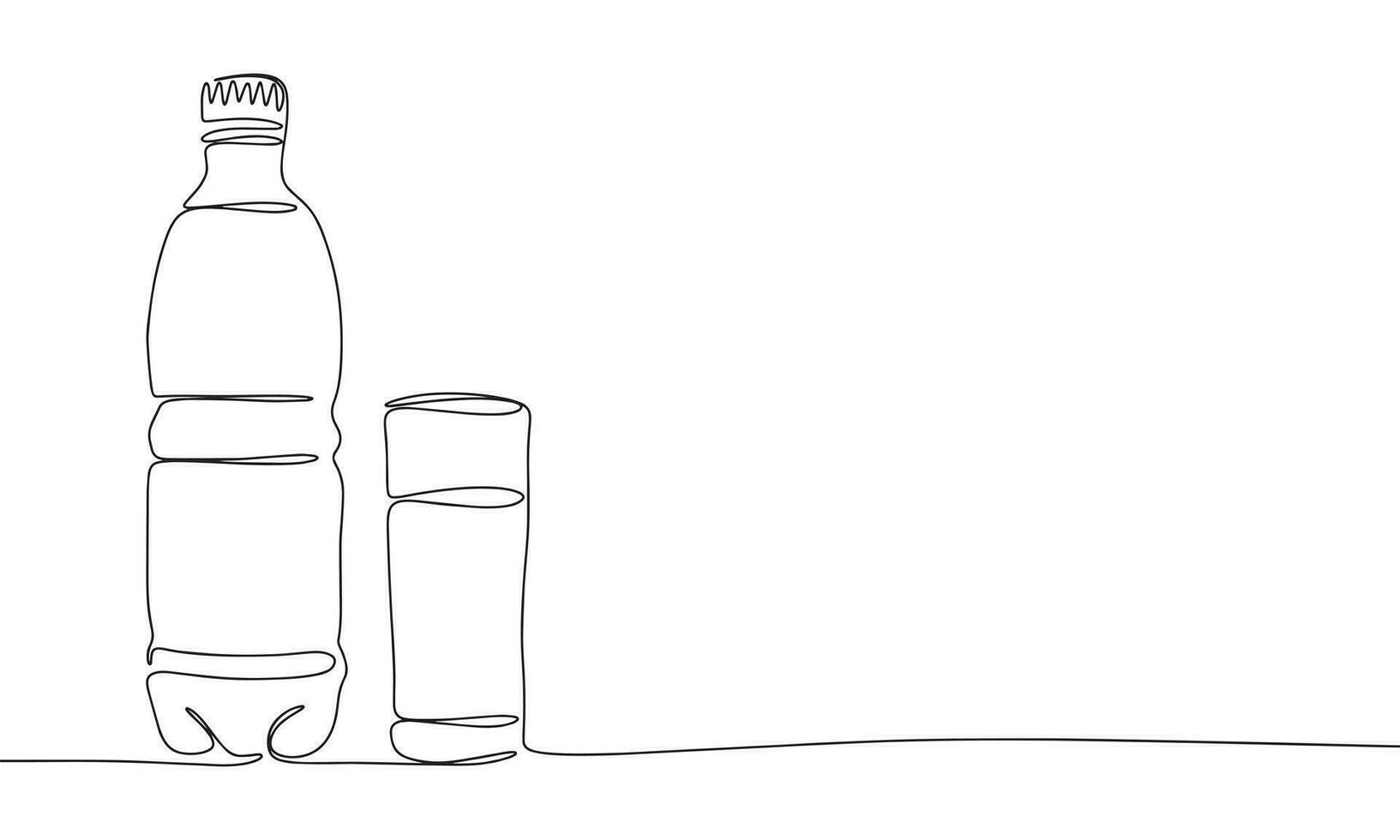 Bottle and glass with liquid, water, milk silhouette vector. One line continuous vector line art outline illustration. Isolated on white background.