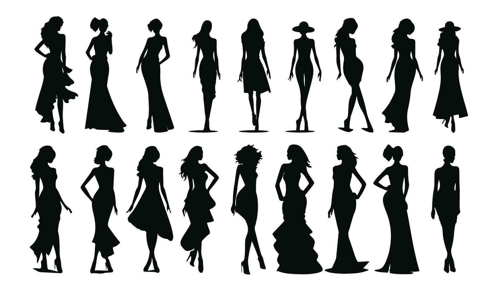 Women, group of fashion woman, beauty model silhouettes. Isolated vector people