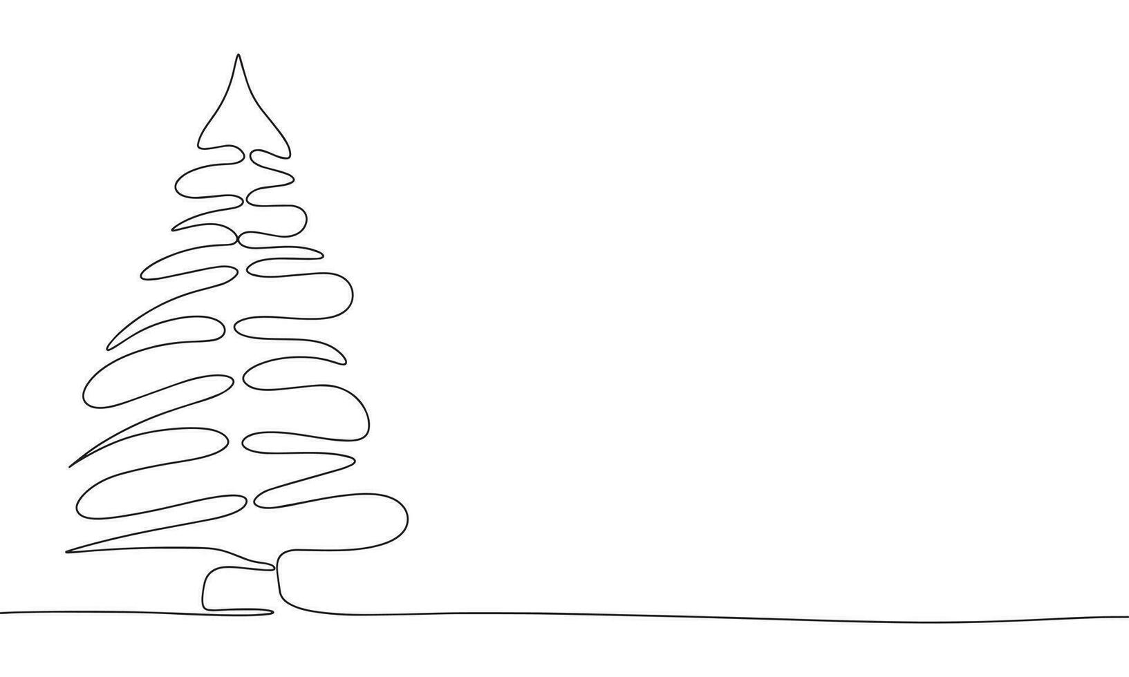 Abstract Christmas tree, spruce silhouette vector. One line continuous vector line art outline illustration. Isolated on white background.