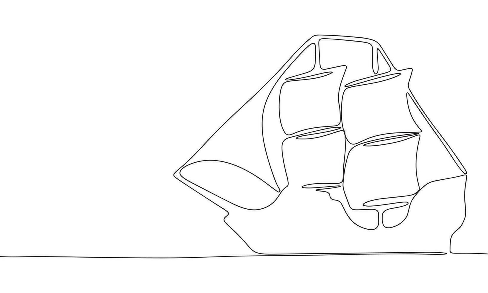 Sailboat silhouette vector. One line continuous vector line art outline illustration. Isolated on white background.