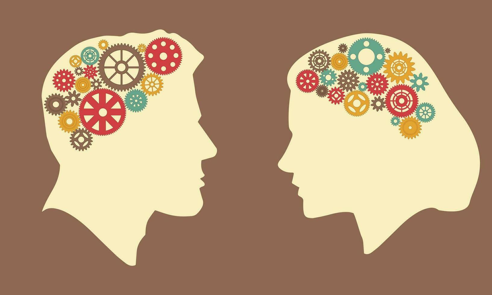 Difference between man and woman thinking concept. Male and female brain vector icon illustration isolated