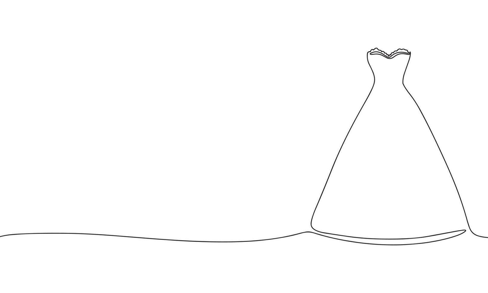 One line continuous dress. Fashion concept banner in line art hand drawing style. Outline vector illustration.