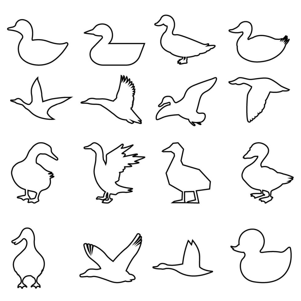 Pato icono vector colocar. pájaro ilustración firmar recopilación. caza símbolo. ganso logo.