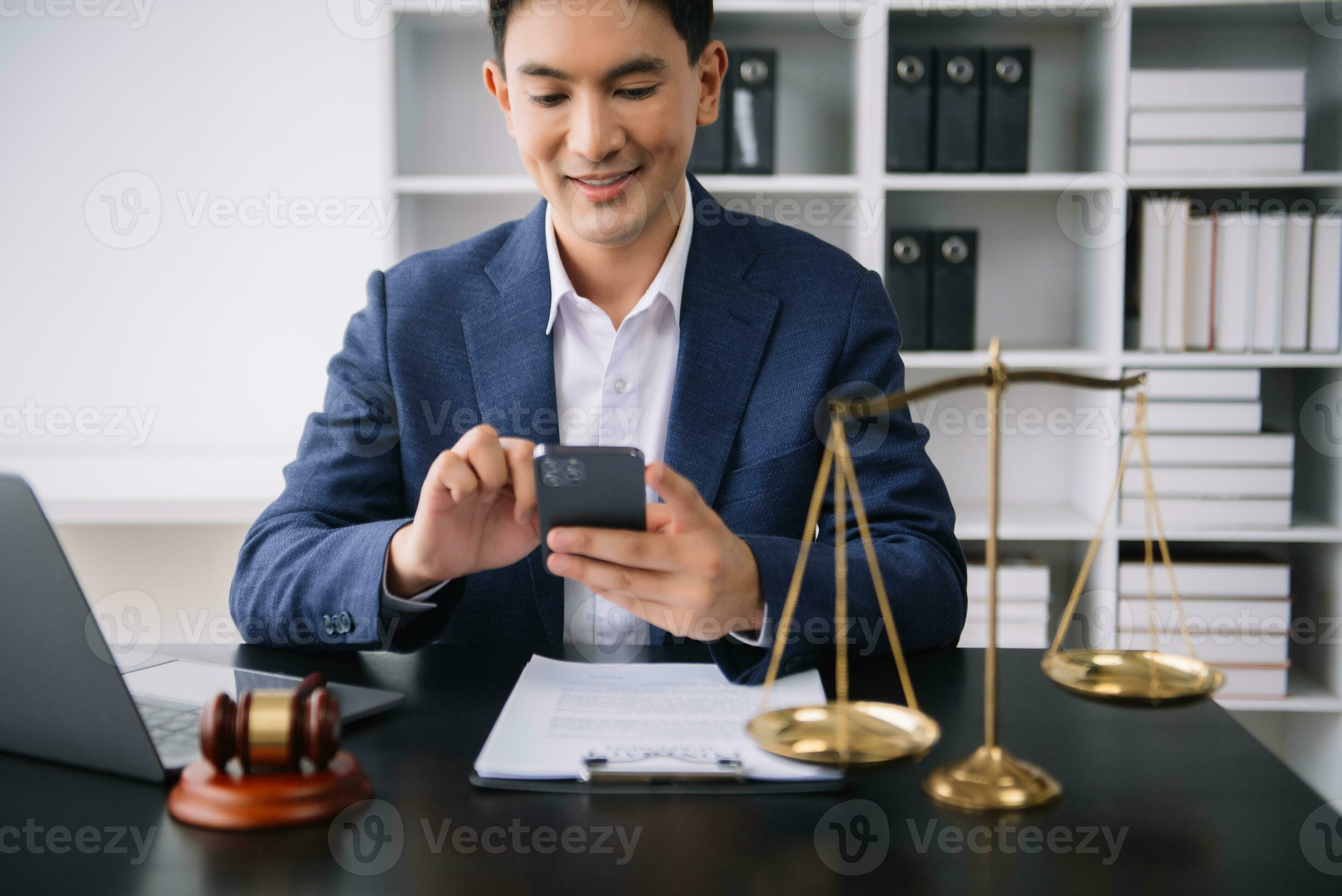 Attractive young lawyer in office Business man and lawyers discussing