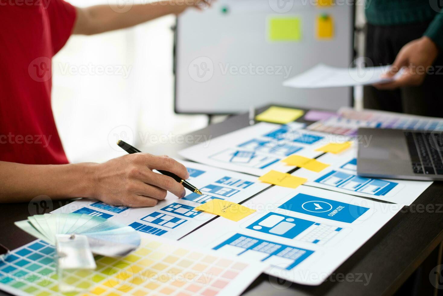 Creative digital development agency. UX graphic designer planning application process development prototype wireframe for web smart phone. photo