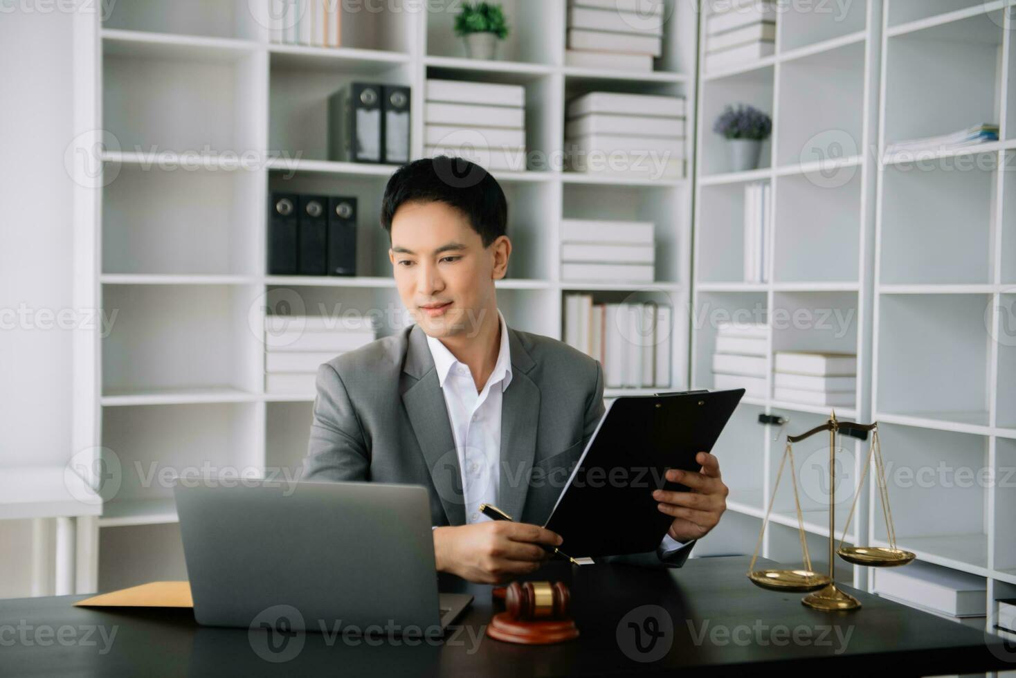 Attractive young lawyer in office Business man and lawyers discussing