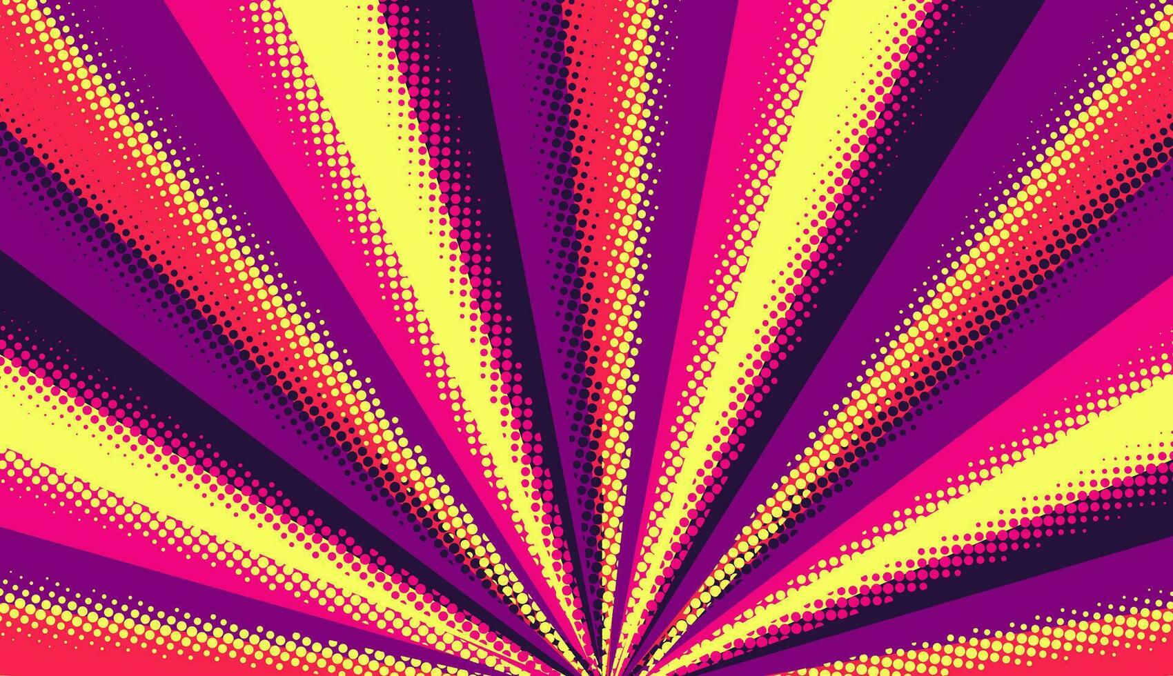 Purplish-yellow crimson background of rays of light with a halftone effect in the style of manga, comics. vector