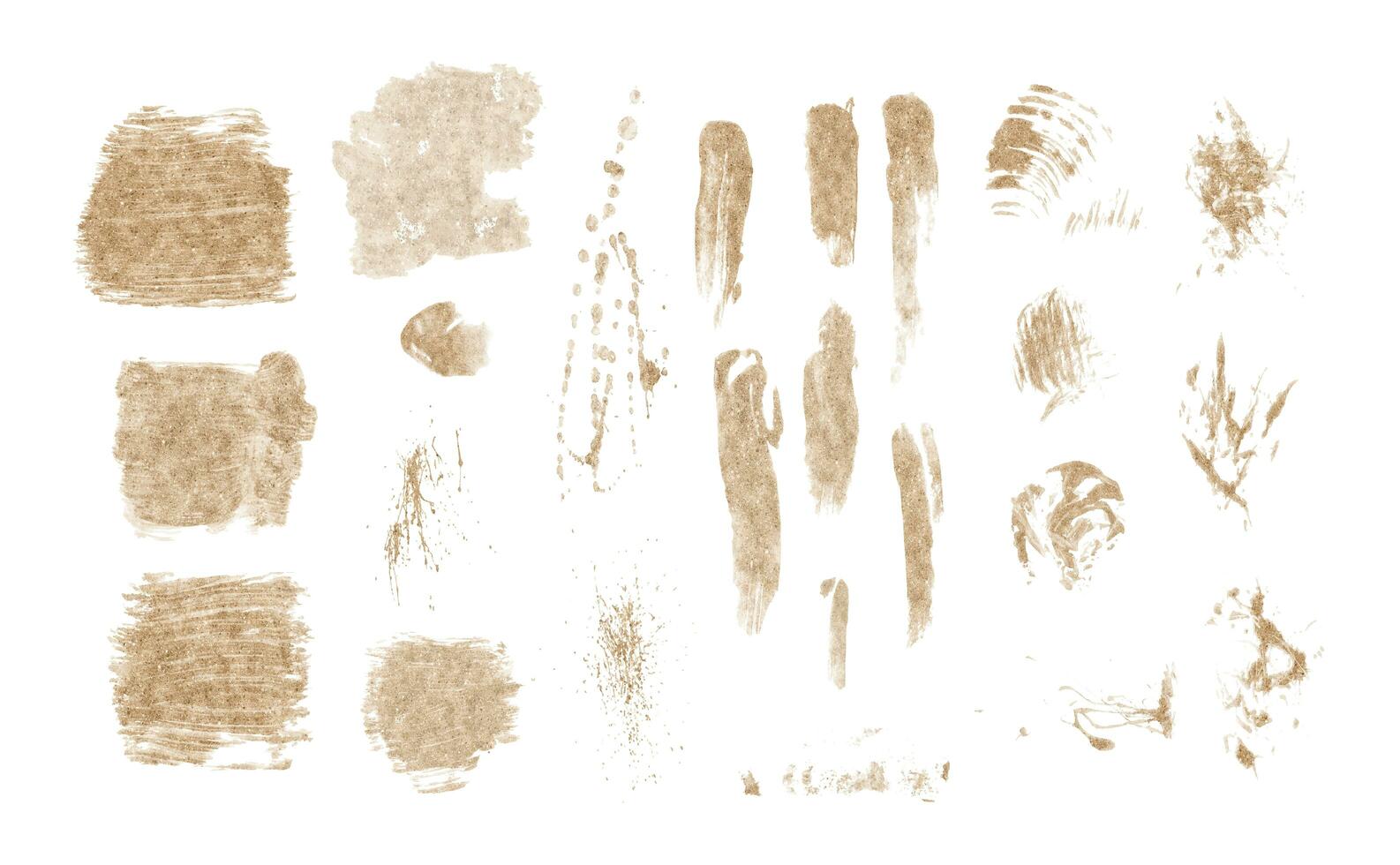 set of textured gold glitter brush strokes. Abstract golden elements pack. photo