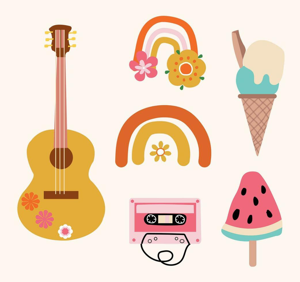 groovy 1970s graphic elements collection. vector