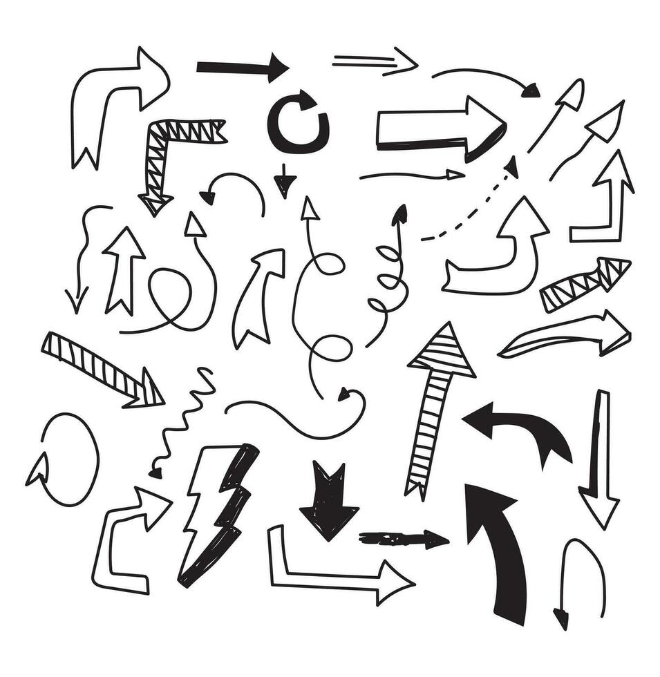 collection of different hand-drawn arrow doodles. vector