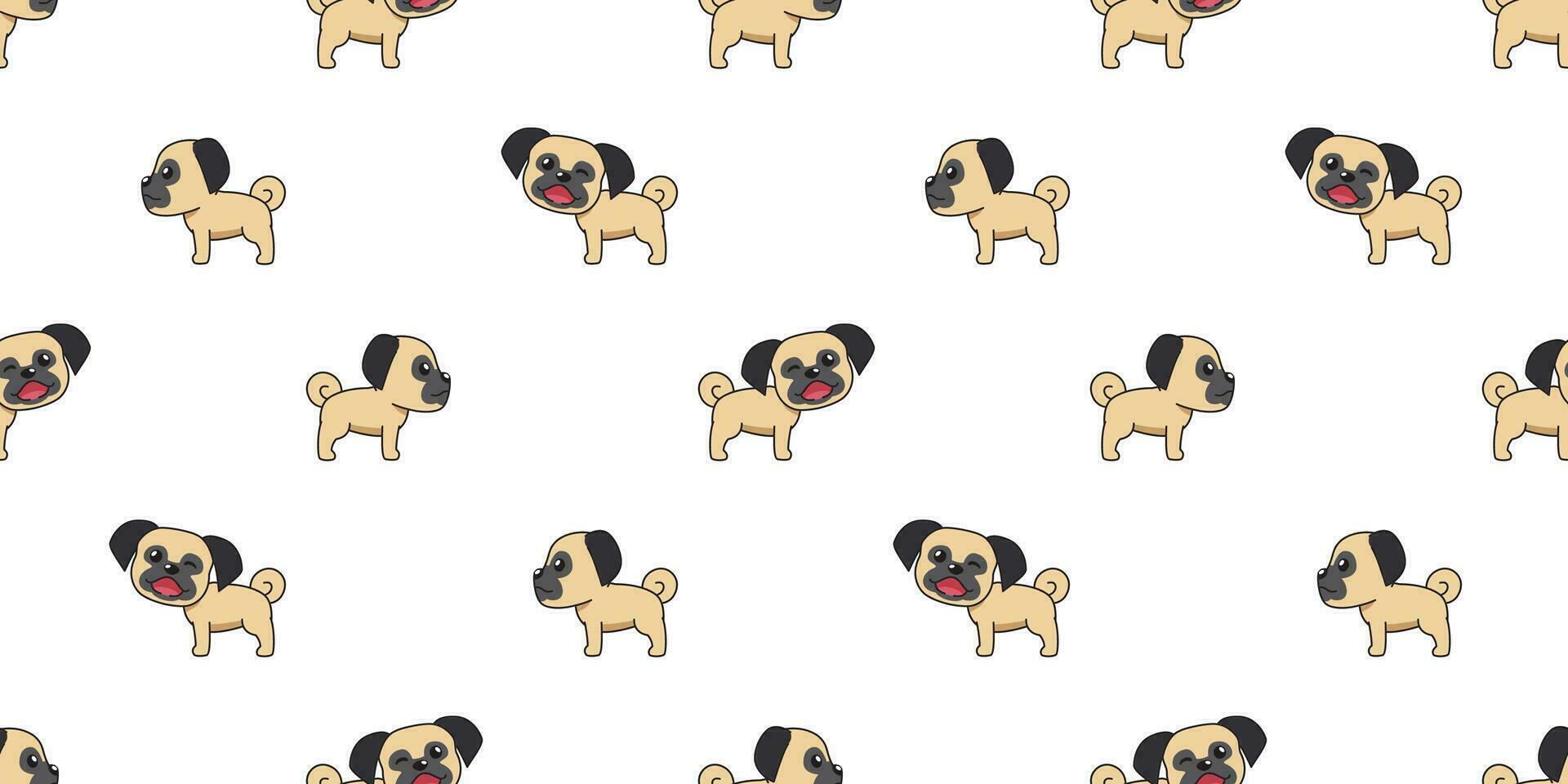 Vector cartoon cute pug dog seamless pattern background