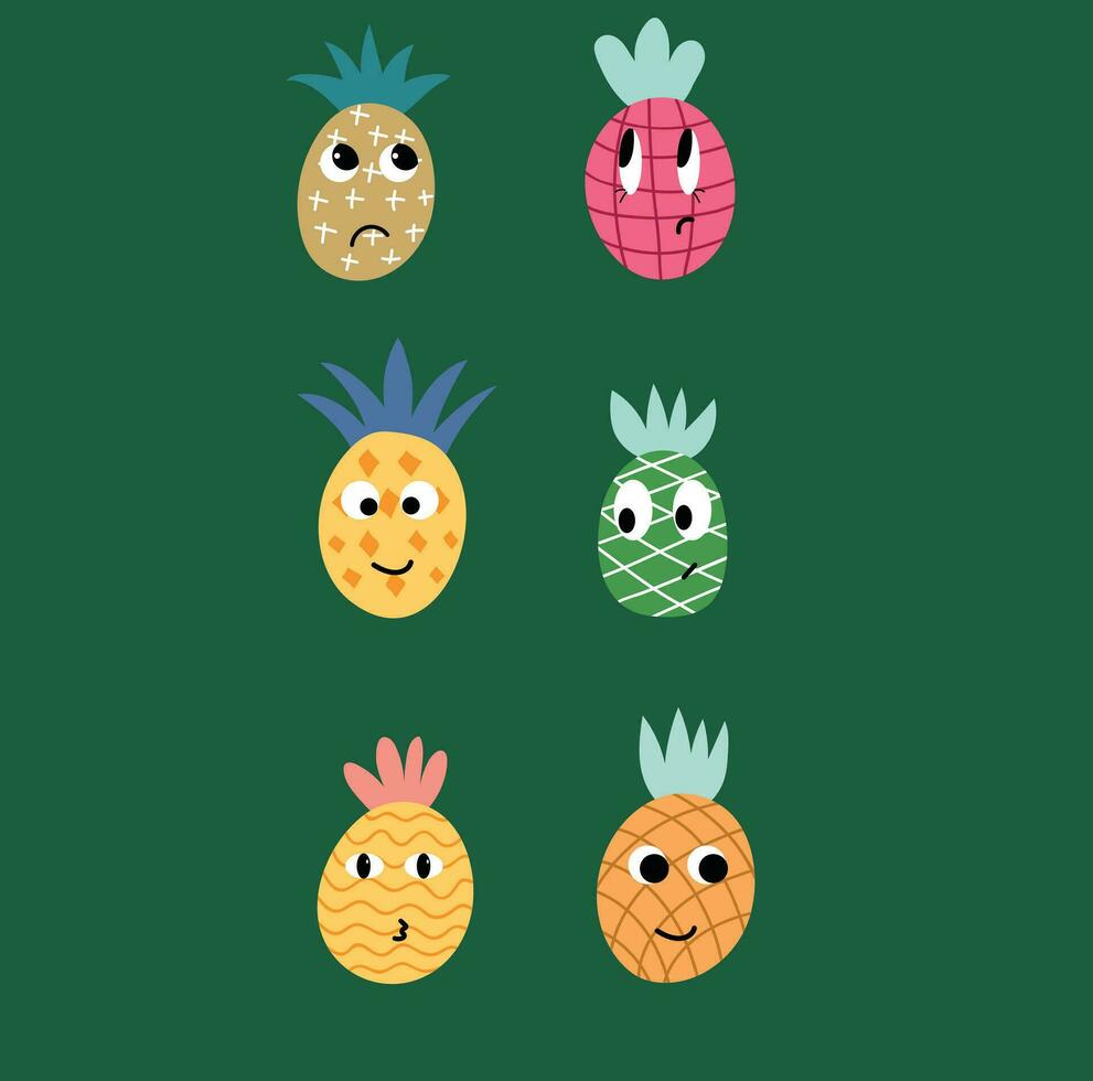 Big Set cute cartoon characters Fruits. vector