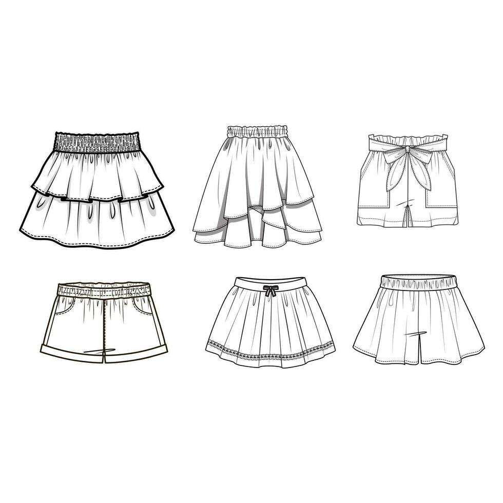 Girls Skirt flat sketch vector