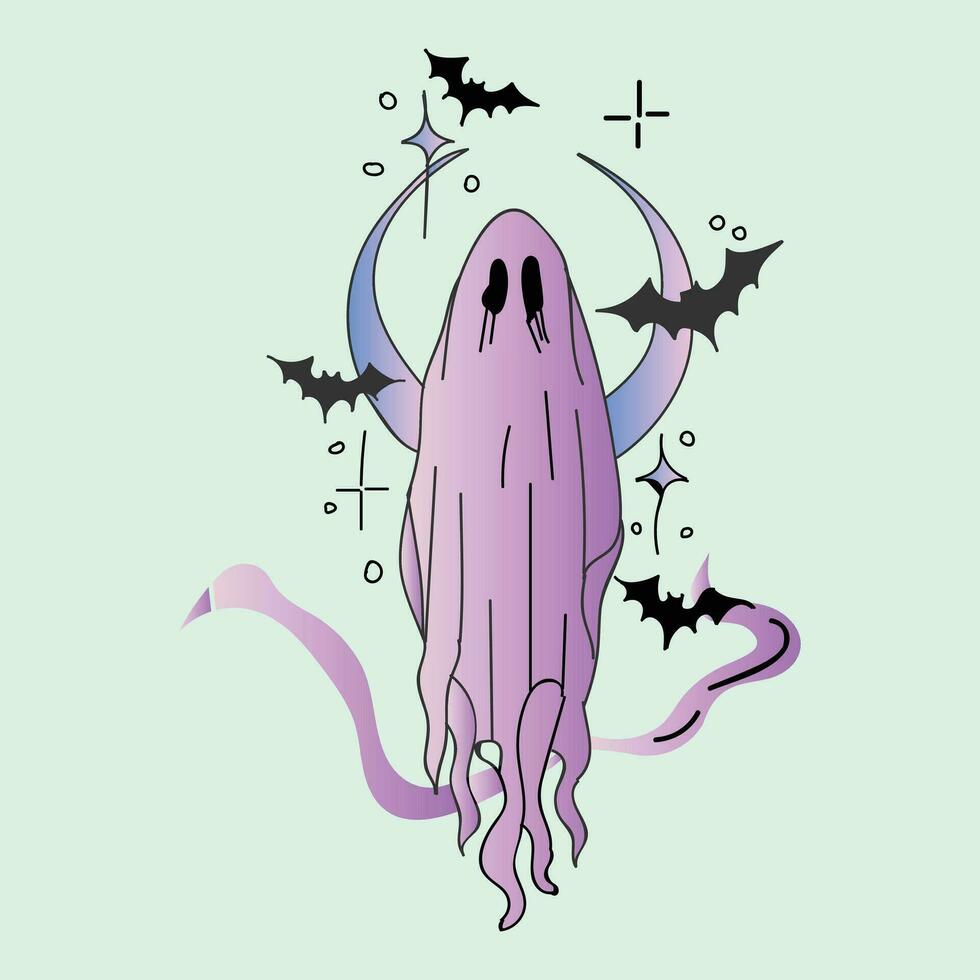 ghost cartoon character, cute Halloween vector illustration