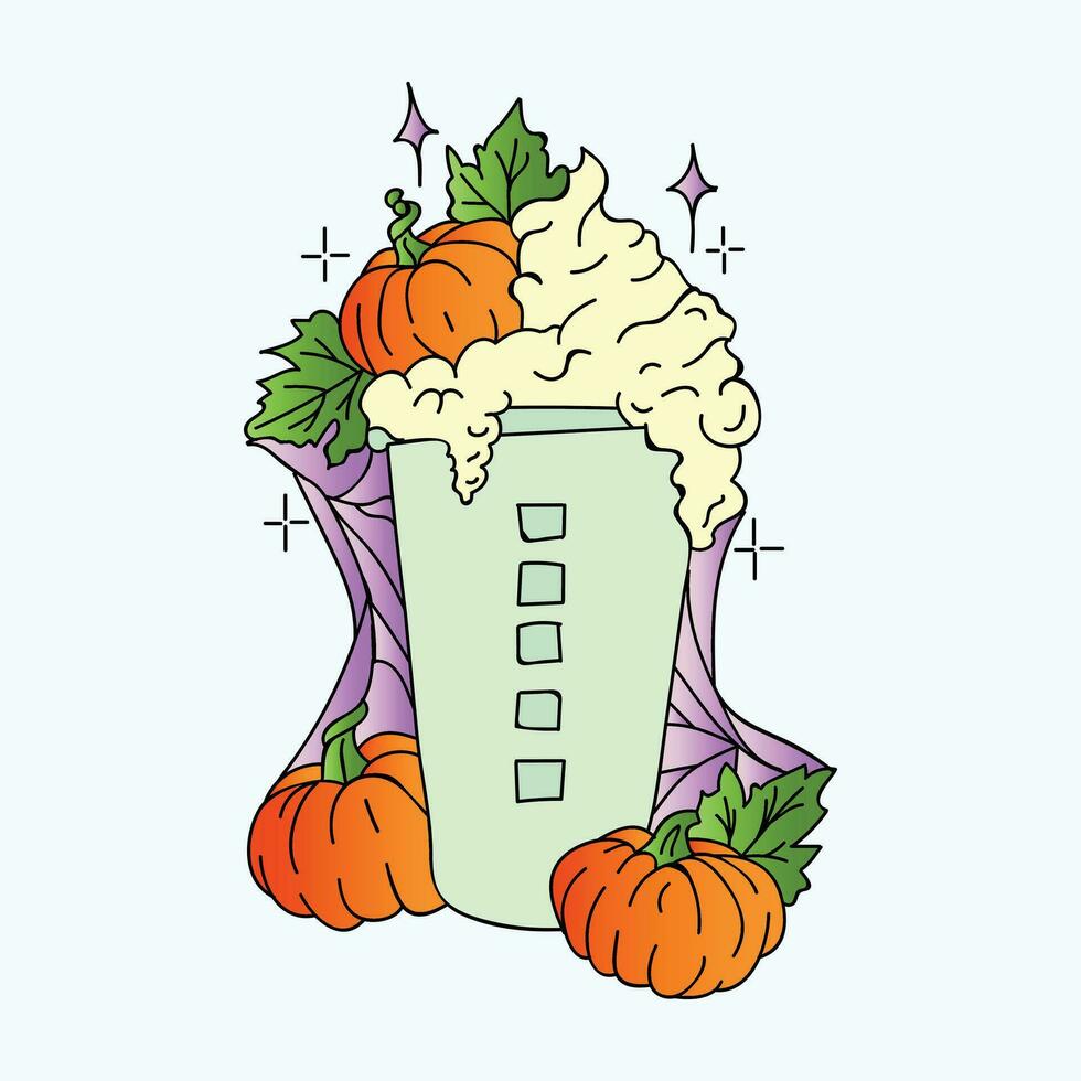 Vector of Pumpkin With Flower Decoration Colored