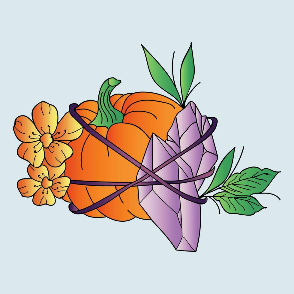 Vector of Pumpkin With Flower Decoration Colored