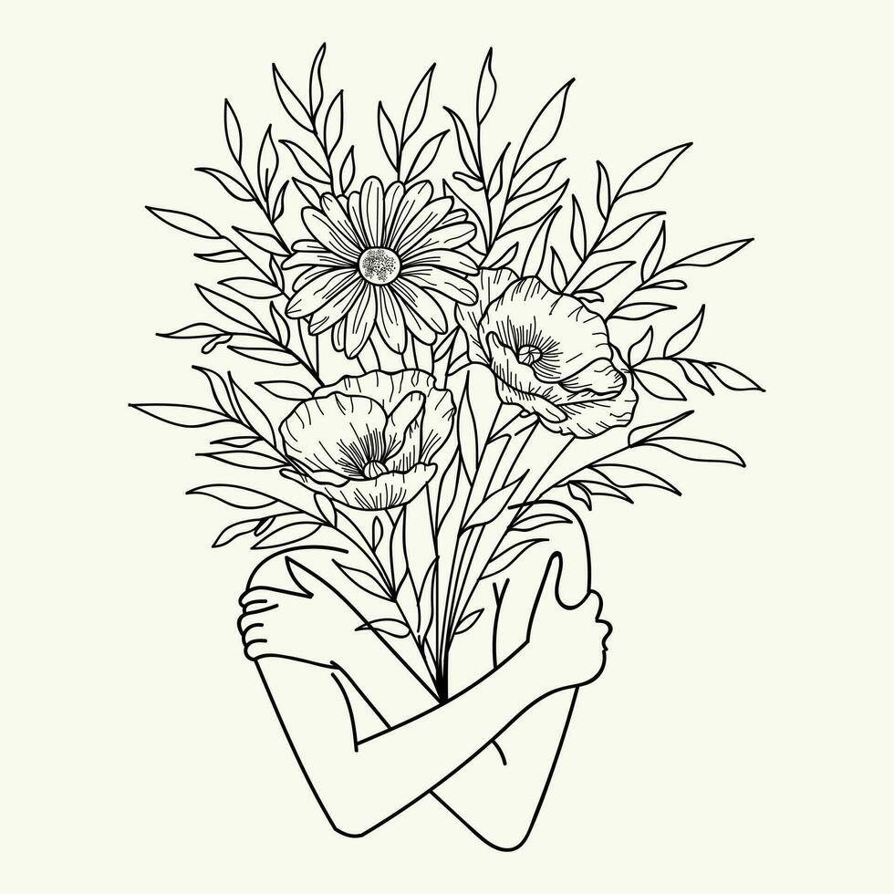 Beautiful realistic hand-drawn artistic floral vintage bouquet  composition decorative sketch vector