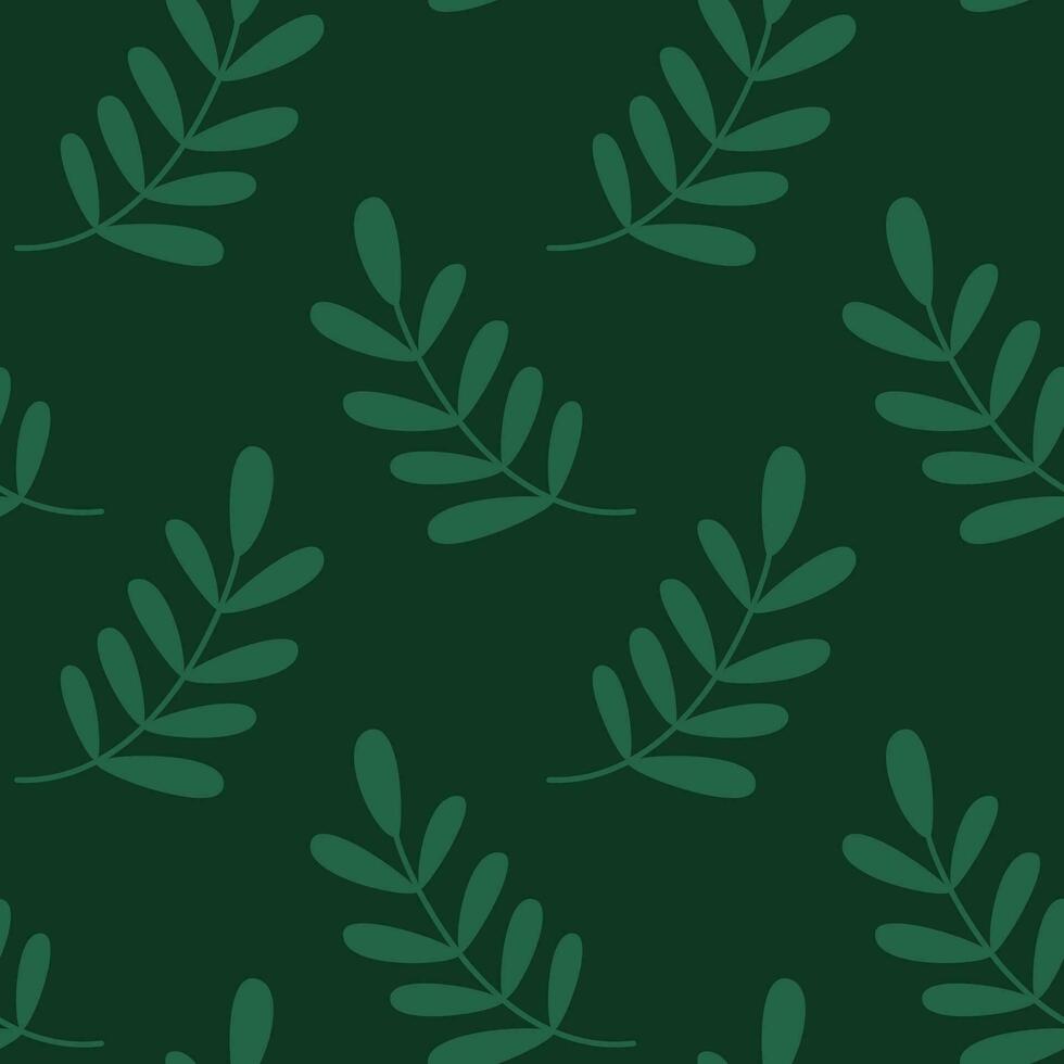 Seamless simple pattern of leaves on a dark green background in a flat style for fabric, paper. vector