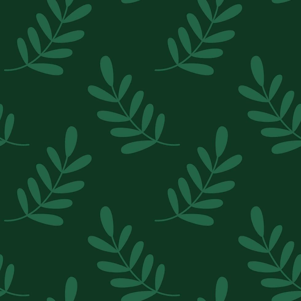 Seamless simple pattern of leaves on a dark green background in a flat style for fabric, paper. vector