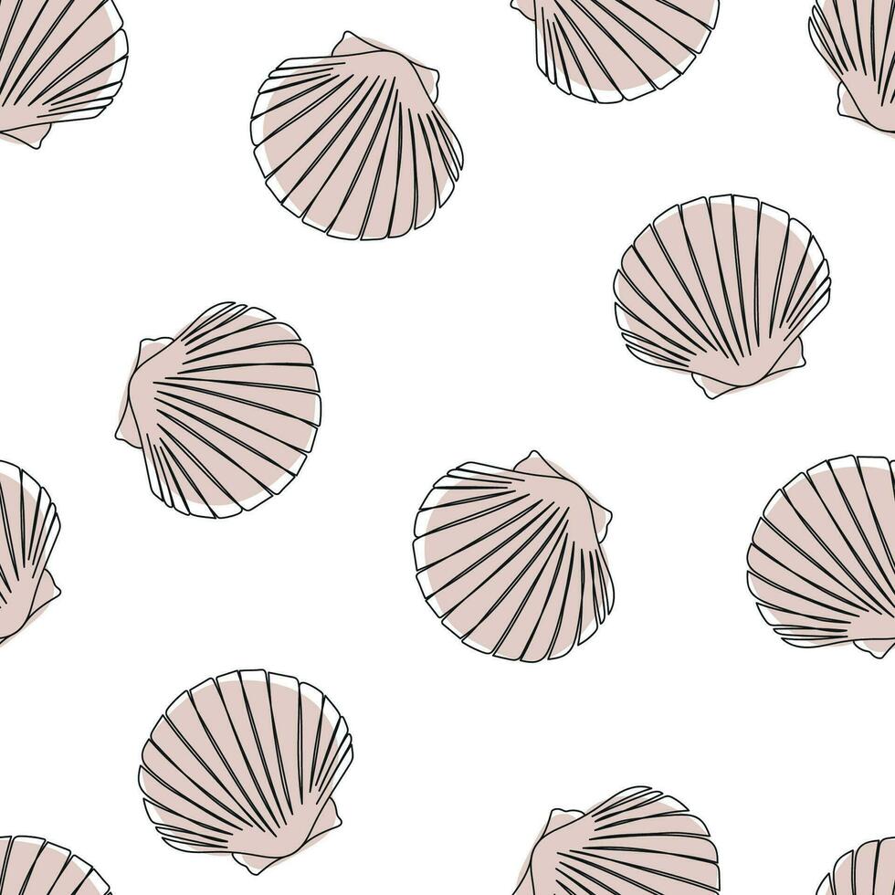 conchas marinas sin costura modelo. uno línea dibujo de un caparazón. mano dibujado marina ilustraciones de conchas marinas verano tropical Oceano playa estilo vector