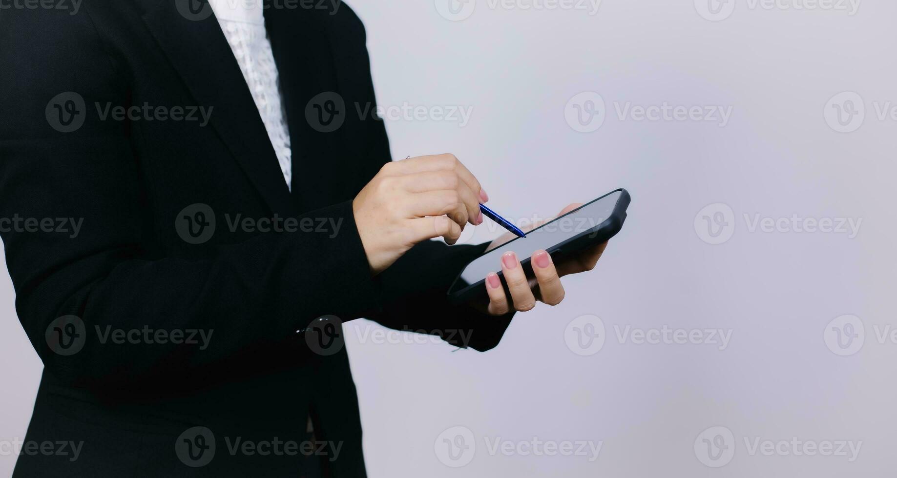 Businessman using digital smart phone with modern mobile phone. New technologies for success workflow concept. photo
