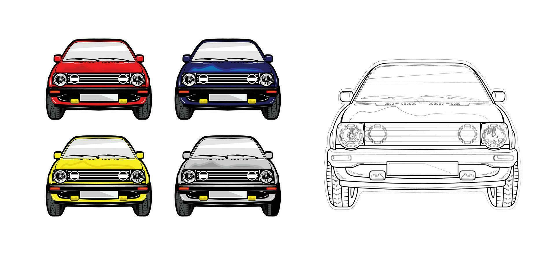vector set of sedan car and front facing sketch