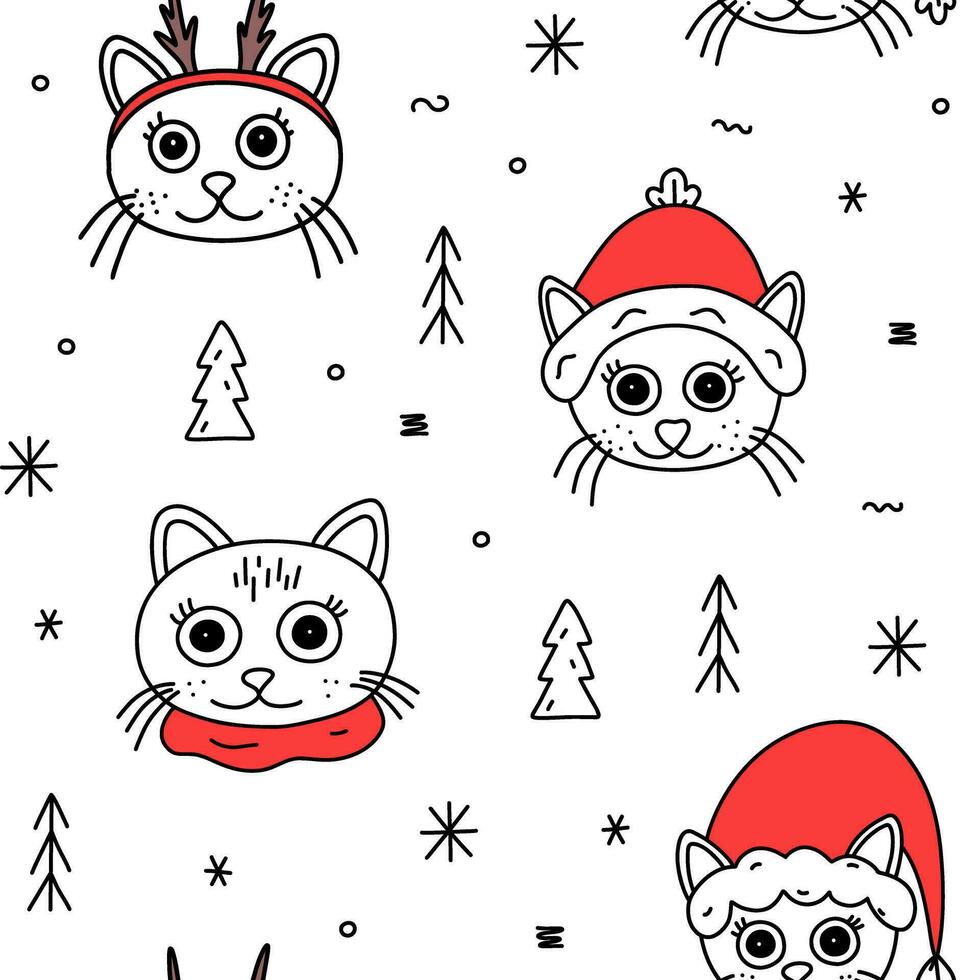 Cute Christmas cat pattern vector