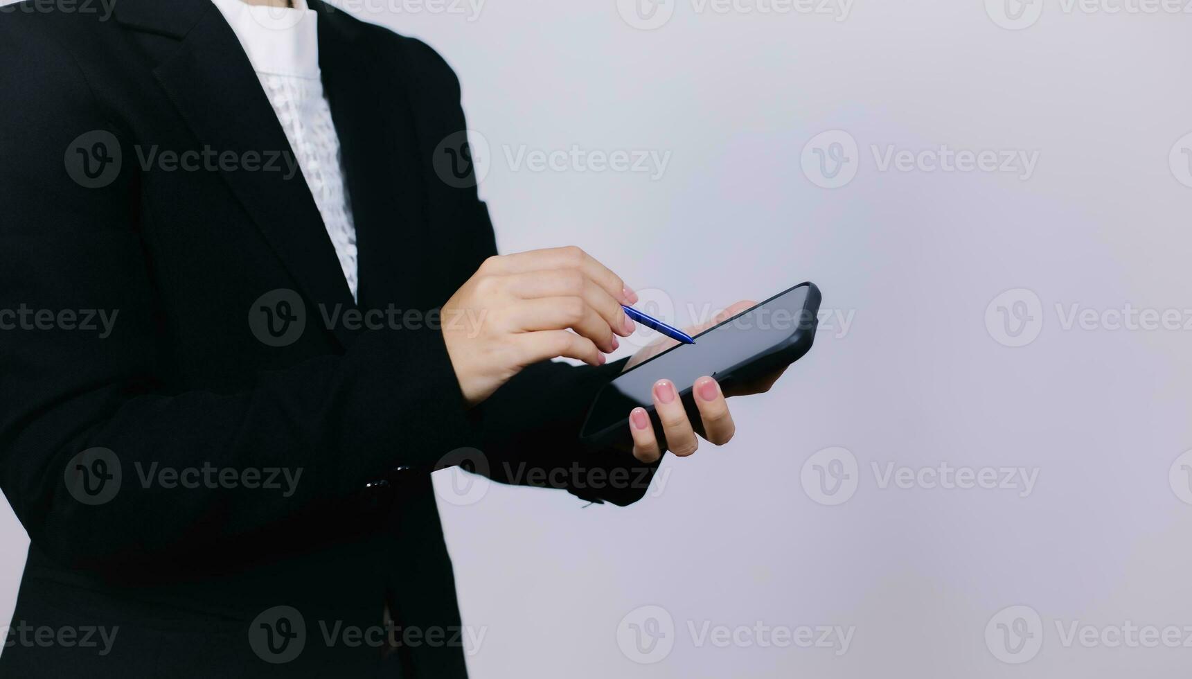 Businessman using digital smart phone with modern mobile phone. New technologies for success workflow concept. photo