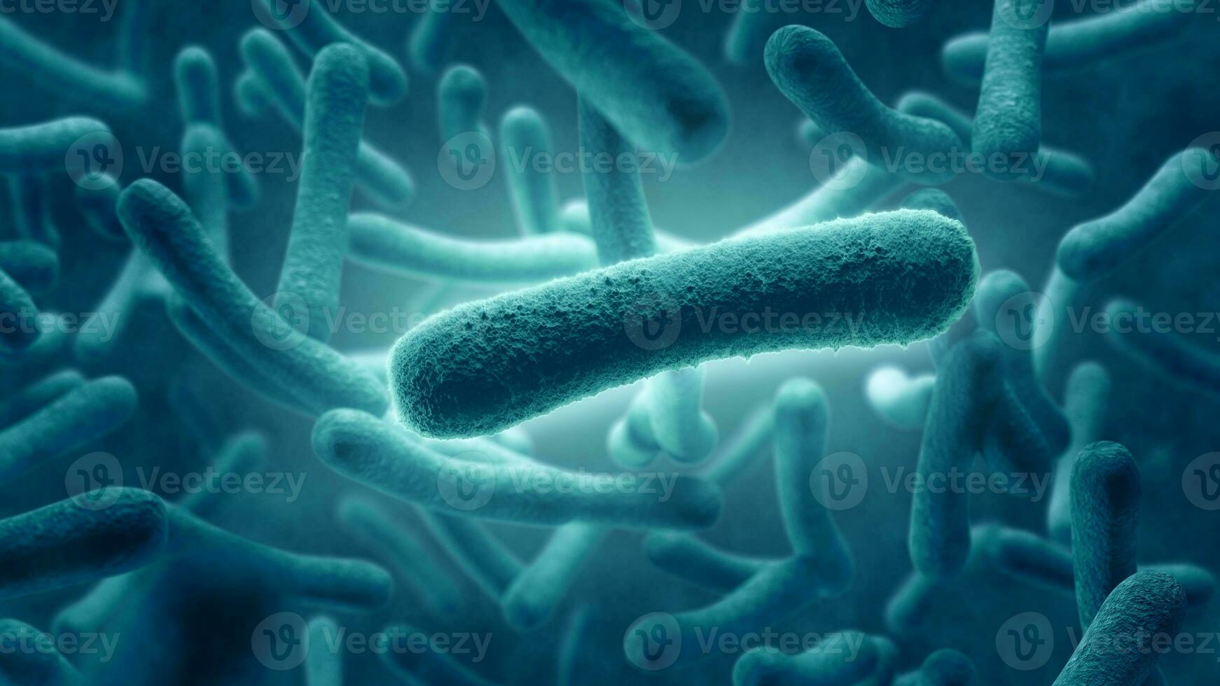 3D rendering, Bacteria seen under a scanning microscope. photo