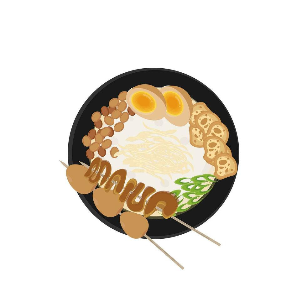 Chicken Porridge Or Bubur Ayam Vector Illustration Logo with Quail Egg Satay