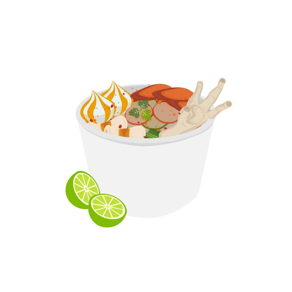 Indonesian Food Seblak Illustration Logo on a Paper Bowl vector