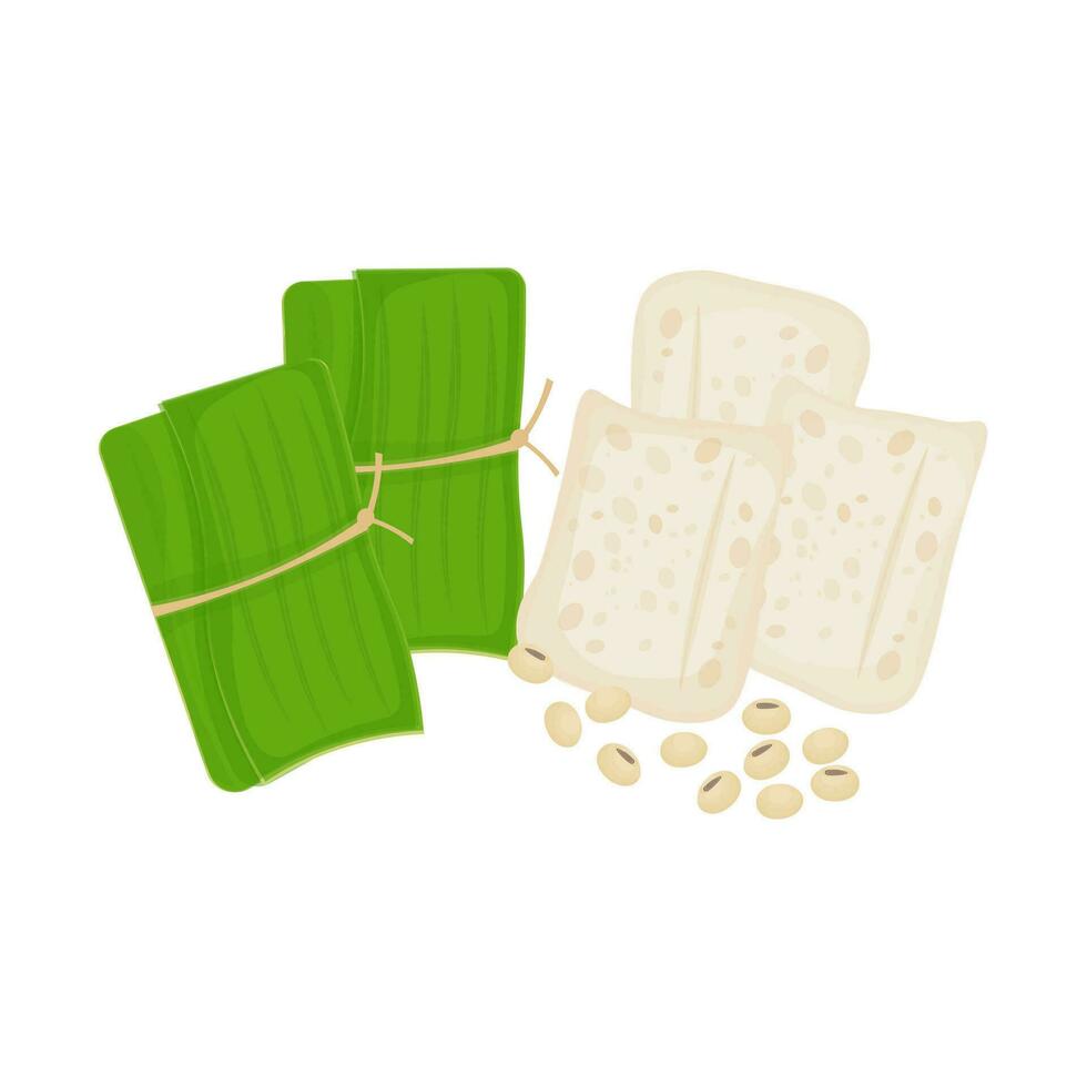 Tempeh Or Tempe Indonesian Traditional Food Vector Illustration Logo