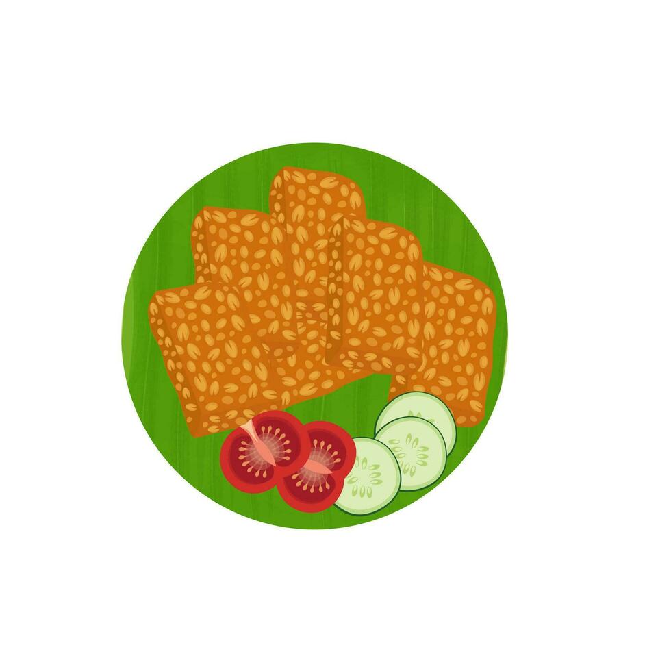 Fried Tempe Illustration Logo on Banana Leaf vector