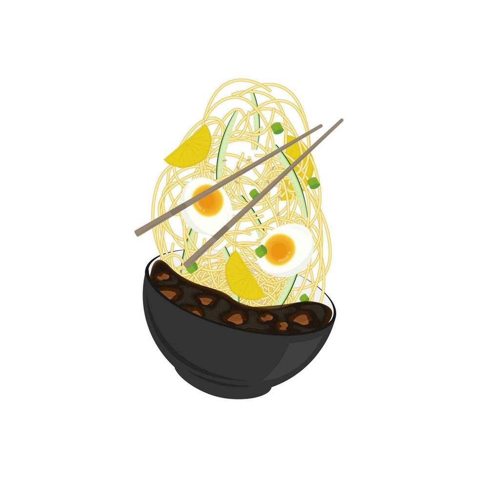 Illustration Logo Korean Jajangmyeon Noodles With Black Soybean Paste Sauce vector