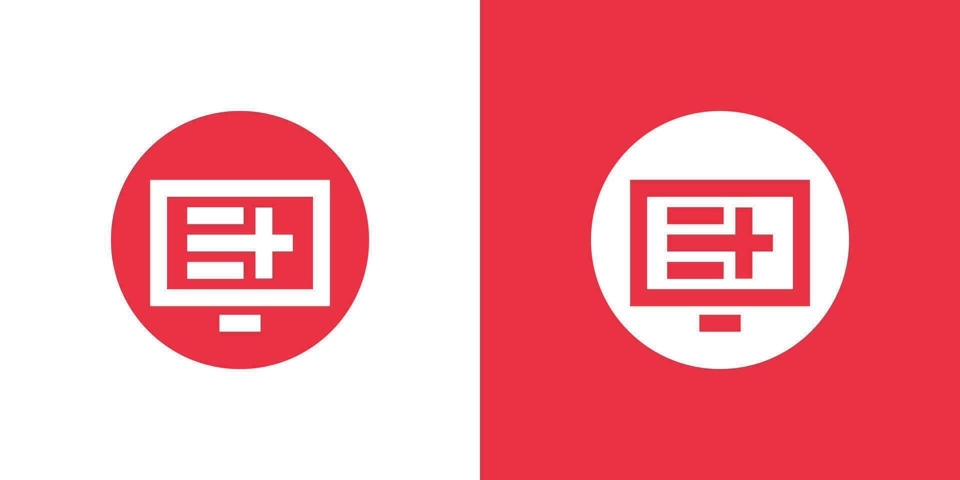 Letter E plus with computer logo design vector template