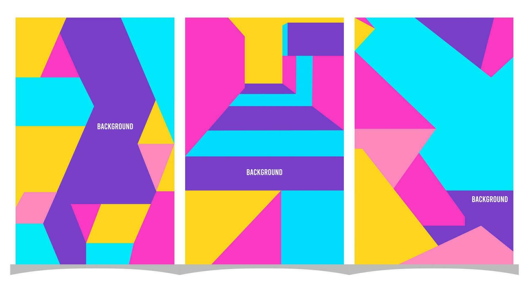 Set of 3 vector abstract colorful dynamic geometric pattern background illustration