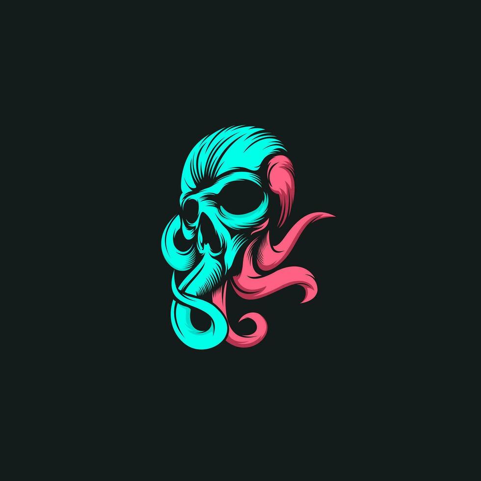 Vector Octopus Head Skull Logo Ilustration