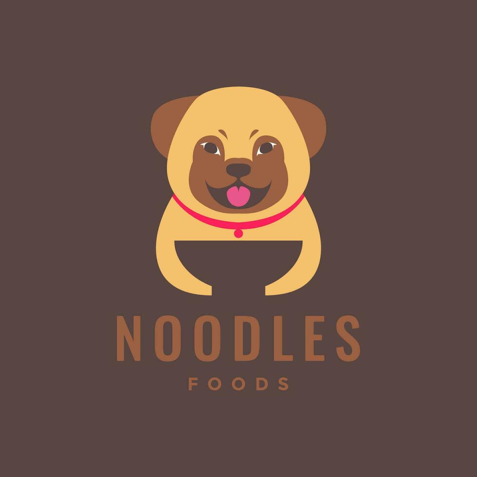 animal mascotas perro perrito fideos comida cuenco mascota dibujos animados logo diseño vector