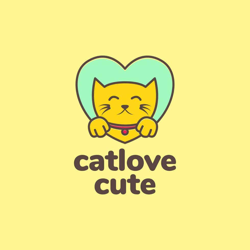 animal pets kitten cat love heart mascot colorful logo design vector