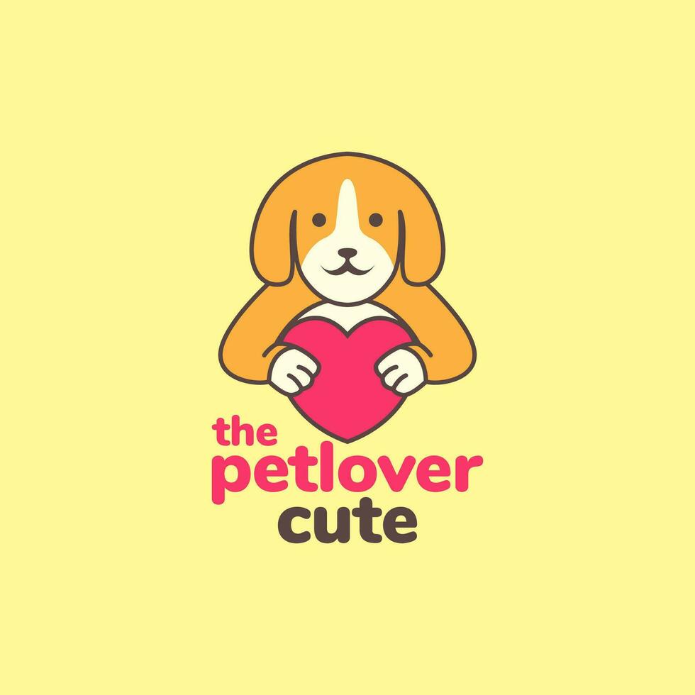 animal pets dog brittany love heart mascot cartoon cute logo design vector