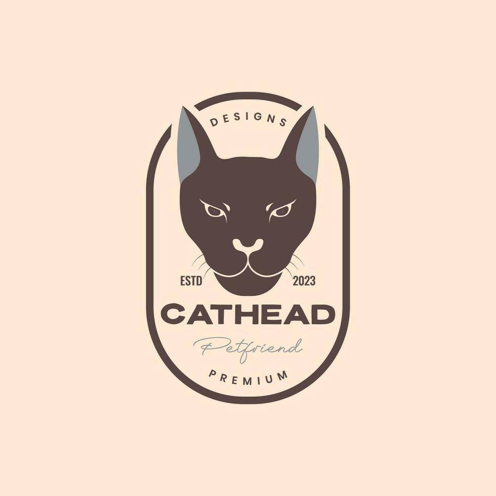 animal pets cat domestic head vintage badge logo design vector