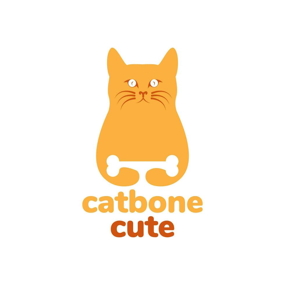 animal pets cat hold bones flat modern mascot logo design vector