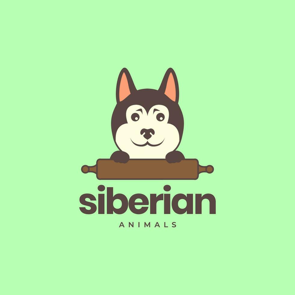 animal mascotas perro perrito siberiano fornido mascota Cocinando cocinero logo diseño vector