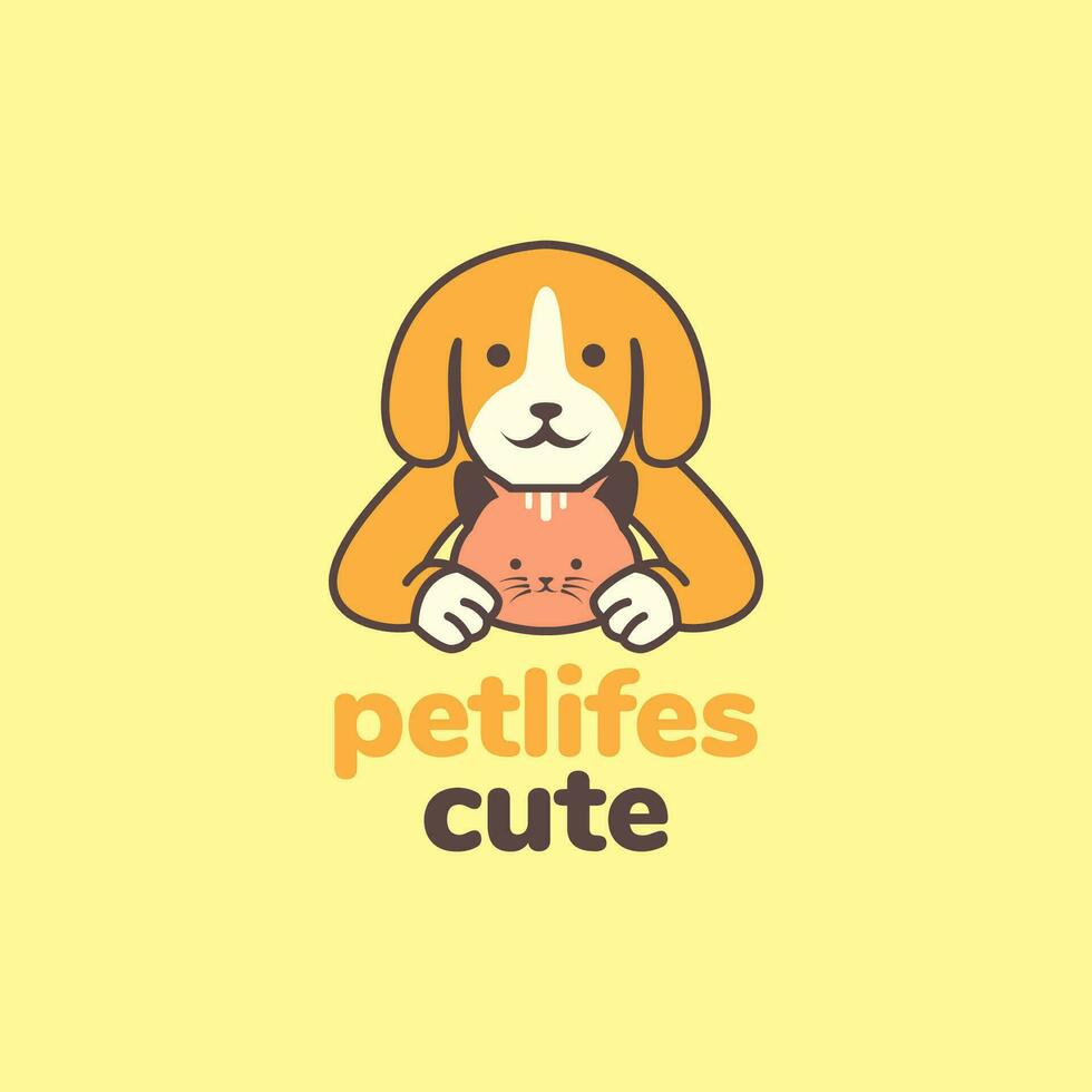 animal pets dog and cat friends mascot cartoon colorful logo design vector