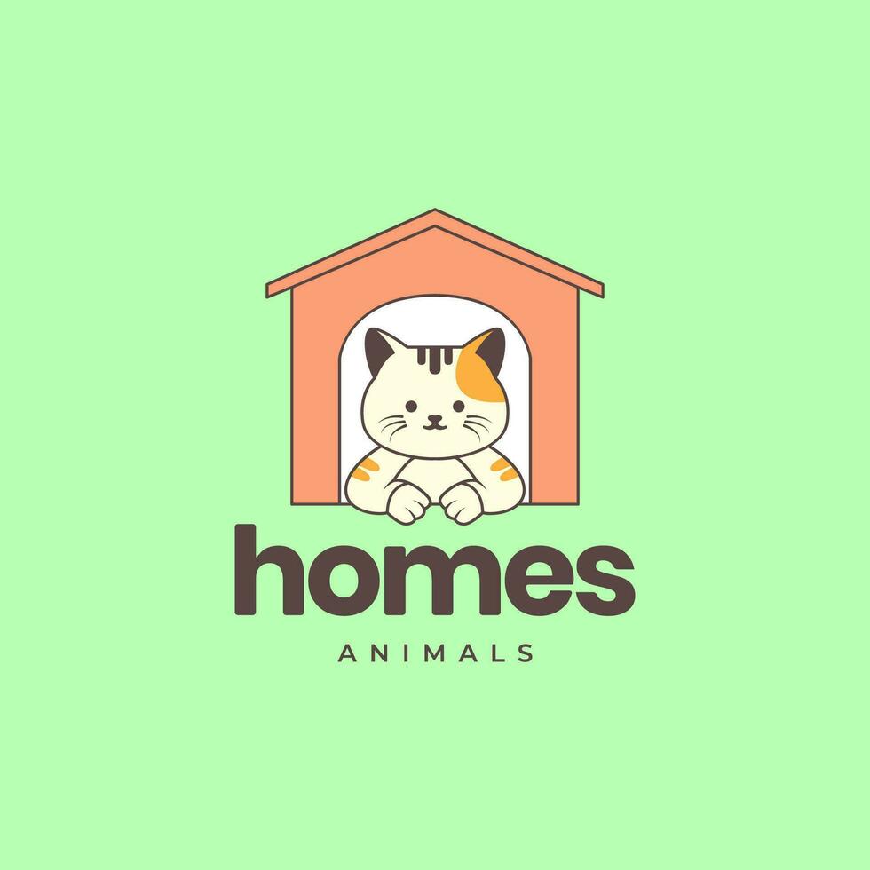animal mascotas gato gatito hogar casa jaula moderno mascota dibujos animados logo diseño vector