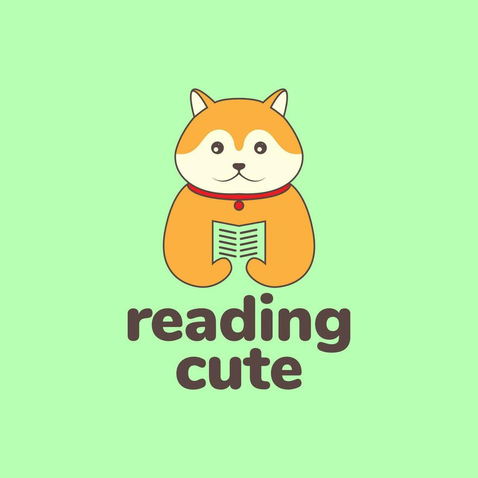 animal pets dog akita inu reading book cute mascot logo design vector