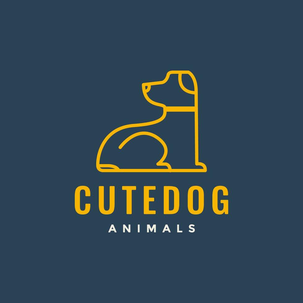 animal pets dog sit alone line art simple logo design vector